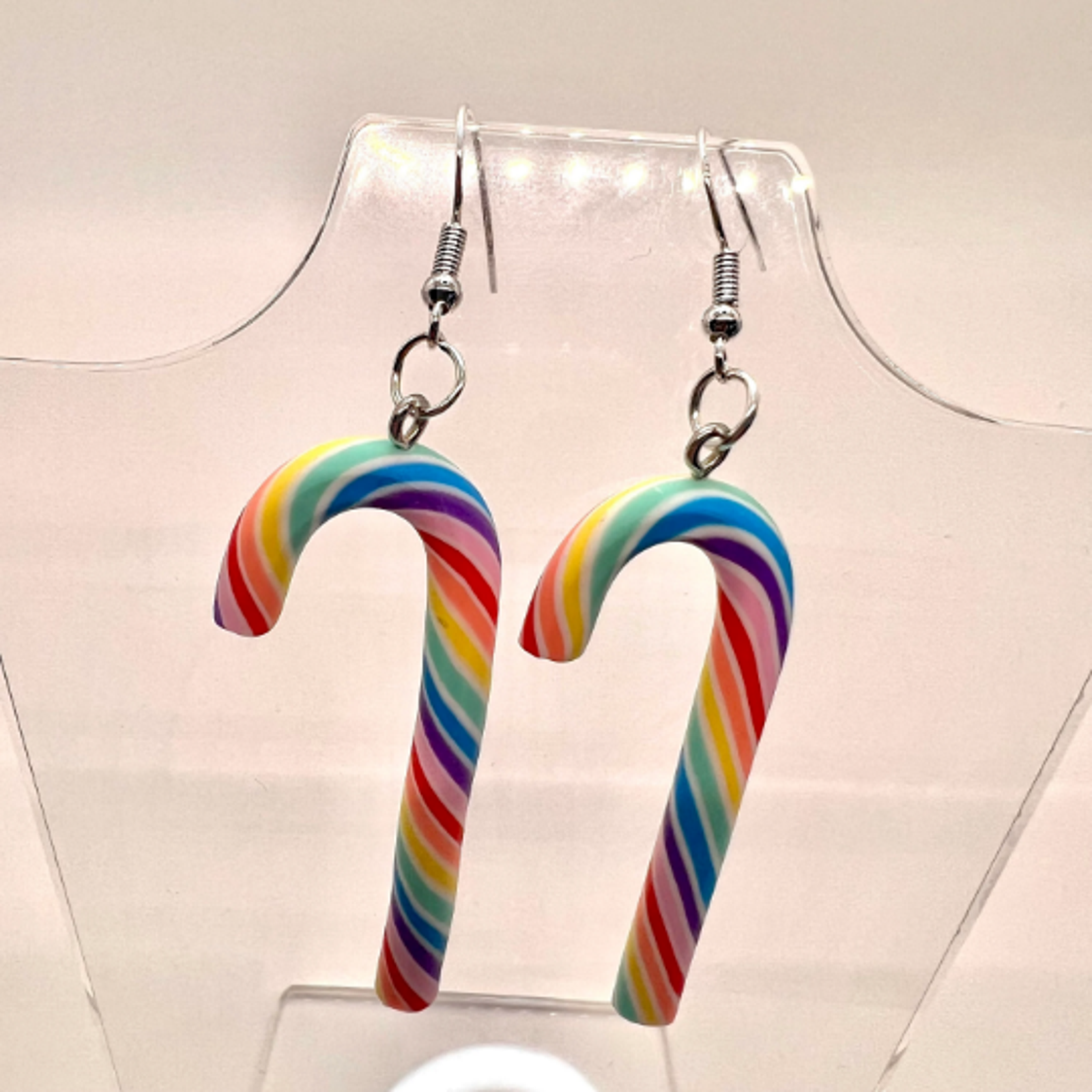 Rainbow Candy Cane Earrings  Christmas Earrings  Pride Earrings